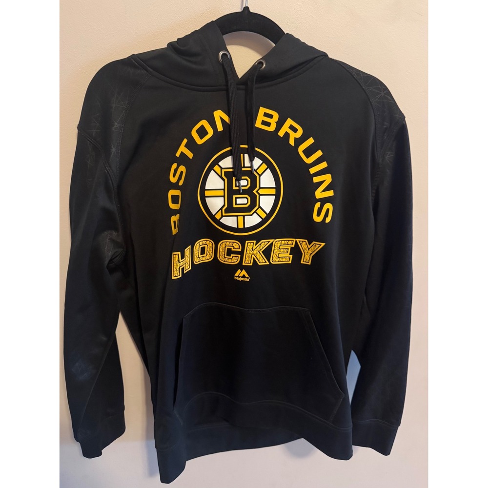 Unisex Majestic Boston Bruins NHL Hockey Hoodie Black Yellow Medium Pullover